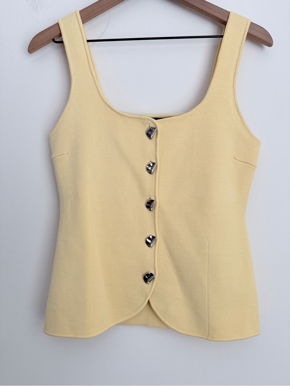 Zara Pale Yellow Button-Front Tank Top